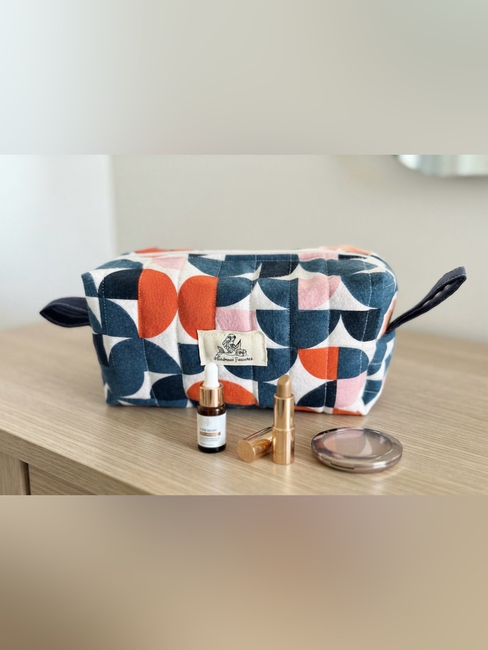 Handmade Quilted Geometric Toiletry / Makeup Bag